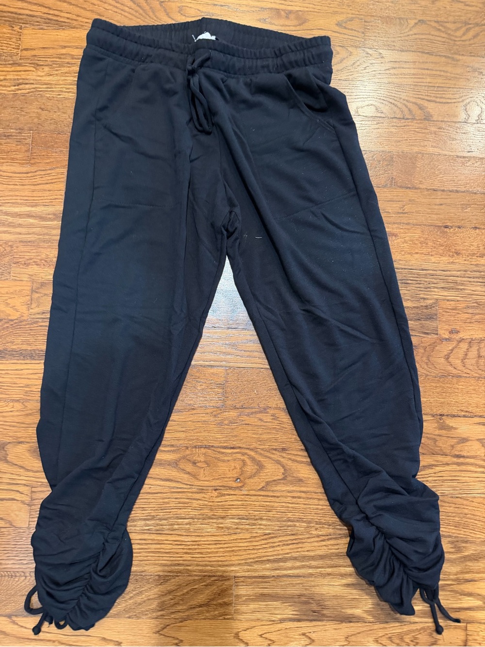 Womans Black Drawstring Ruched Tie Hem Joggers